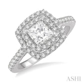 1/2 ctw Princess & Round Cut Diamond Ladies Engagement Ring with 1/4 Ct Princess Cut Center Stone in 14K White Gold